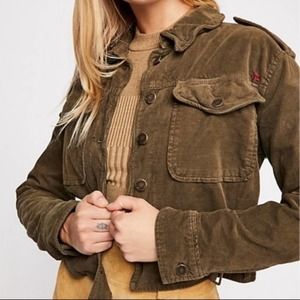 Free People Everlyn CorduroyJacket in Moss/Military Style Bomber/Size Small